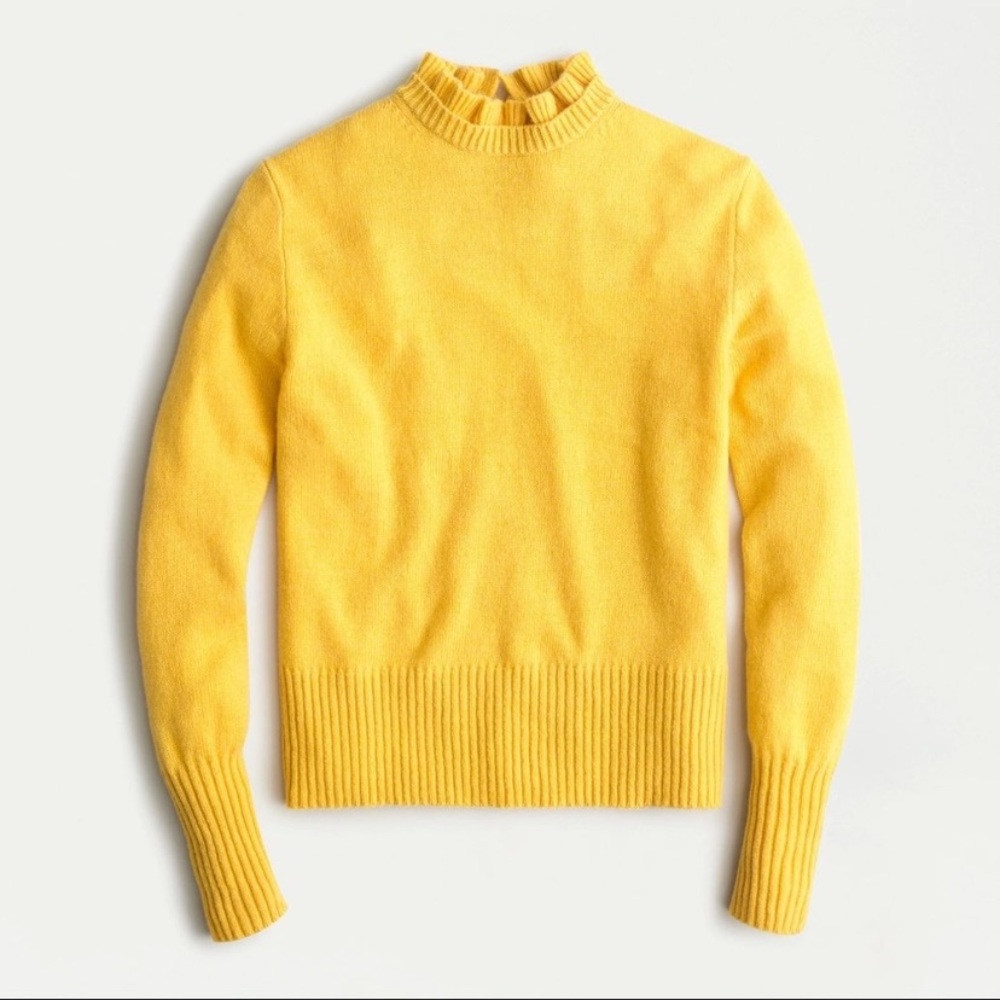 Jcrew Ruffle Neck Yellow Sweater